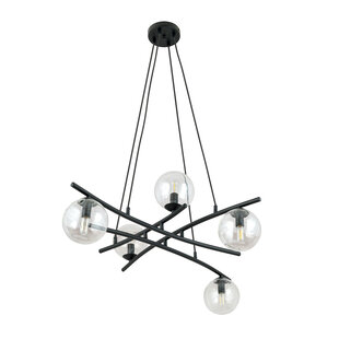 Lámpara colgante de diseño negra con 5 bolas de cristal transparente E14