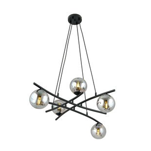 Exceptional black hanging lamp with 5 fumed glass balls E14