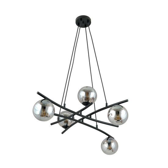 Emibig Emibig Lampe suspendue noire exceptionnelle avec 5 boules en verre fumé E14 - Créez une ambiance chaleureuse dans votre espace