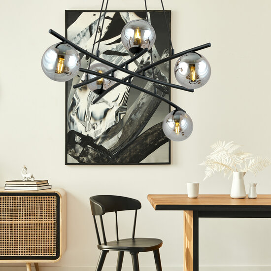 Emibig Emibig Exceptional black hanging lamp with 5 fumed glass balls E14 - Create a cozy ambiance in your space
