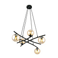 Stylish black hanging lamp with 5 amber-coloured glass balls E14