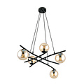 Elegante lámpara colgante negra con 5 bolas de cristal color ámbar E14