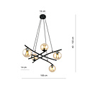 Stylish black hanging lamp with 5 amber-coloured glass balls E14