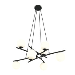 Emibig Heel grote zwarte hanglamp met 8 opaalwitte glazen bollen E14