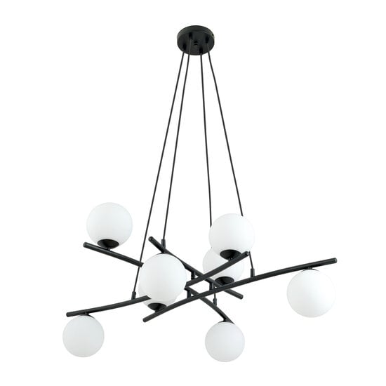 Emibig Emibig Heel grote zwarte hanglamp met 8 opaalwitte glazen bollen E14 - Perfect voor sfeervolle verlichting in elke ruimte