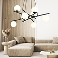 Emibig Emibig Heel grote zwarte hanglamp met 8 opaalwitte glazen bollen E14 - Perfect voor sfeervolle verlichting in elke ruimte
