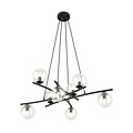 Heel grote design zwarte hanglamp met 8 doorzichtige glazen bollen E14