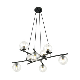 Lámpara colgante de diseño muy grande negra con 8 bolas de cristal transparente E14