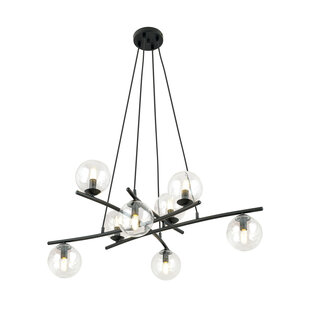 Very large design black hanging lamp with 8 transparent glass balls E14