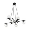 Heel grote design zwarte hanglamp met 8 doorzichtige glazen bollen E14