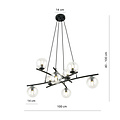 Very large design black hanging lamp with 8 transparent glass balls E14