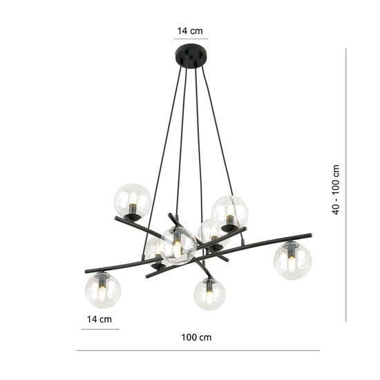 Emibig Emibig Très grande lampe suspendue noire design avec 8 boules en verre transparent E14 - Idéale pour créer une ambiance élégante