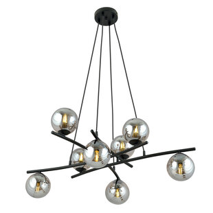 Exceptionally large black hanging lamp with 8 fumed glass balls E14