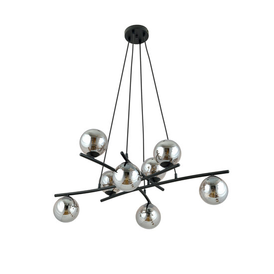 Emibig Emibig Lampe suspendue noire exceptionnellement grande avec 8 boules en verre fumé E14 - Idéale pour une ambiance élégante