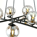 Exceptionally large black hanging lamp with 8 fumed glass balls E14