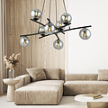 Exceptionally large black hanging lamp with 8 fumed glass balls E14