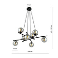 Exceptionally large black hanging lamp with 8 fumed glass balls E14