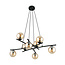 Stylish large black hanging lamp with 8 amber-coloured glass balls E14