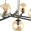 Grande suspension noire élégante avec 8 boules en verre de couleur ambre E14