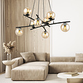 Grande suspension noire élégante avec 8 boules en verre de couleur ambre E14