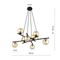 Grande suspension noire élégante avec 8 boules en verre de couleur ambre E14