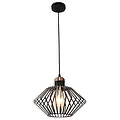 Schwarz mit kupferfarbenem Metallkäfig, Pendelleuchte, Rautenform, E27