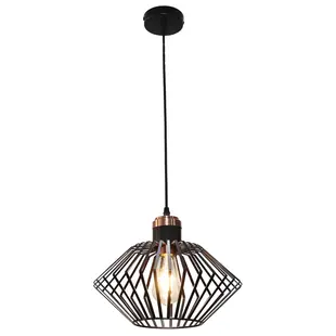 Lámpara colgante negra con jaula metálica cobre forma rombo E27