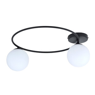 Beau plafonnier noir avec boules en verre blanc 2x E14