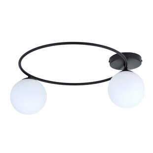 Knappe plafondlamp zwart met witte glazen bollen 2x E14