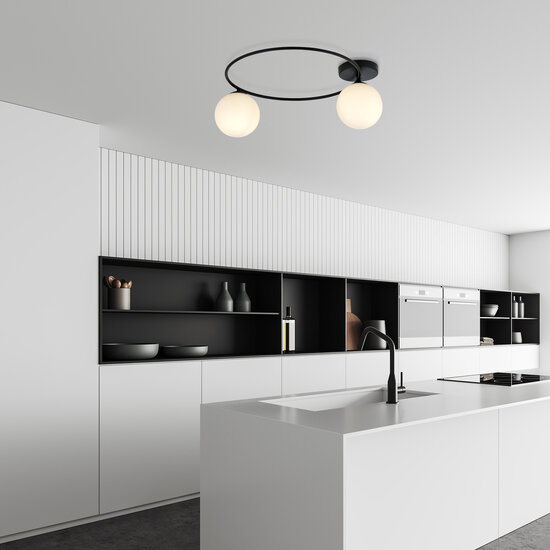 Emibig Emibig Handsome ceiling lamp black with white glass balls 2x E14 - Ideal for stylish lighting in any room