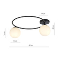 Knappe plafondlamp zwart met witte glazen bollen 2x E14