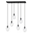 Long 6 light black pendant with 6 blown transparent glass