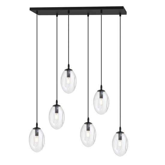 Emibig Emibig Longue suspension noire à 6 lumières avec 6 verres soufflés transparents - Créez une ambiance chaleureuse dans votre espace