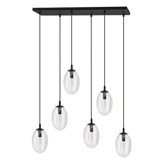 Emibig Lange 6-flammige schwarze Pendelleuchte mit 6 geblasenen transparenten Glasscheiben - Schaffen Sie eine gemütliche Atmosphäre in Ihrem Raum