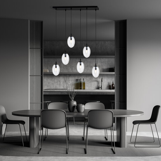Emibig Emibig Larga lámpara colgante negra de 6 luces con 6 vidrios soplados transparentes - Crea un ambiente acogedor en tu espacio