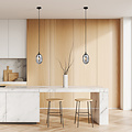 Zwarte pendel met 1x E14 geblazen transparant glas