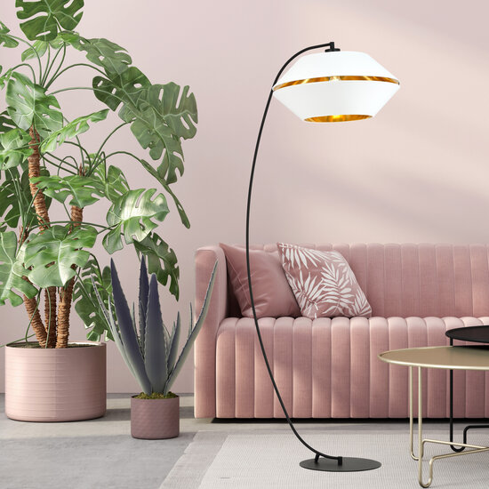 Knappe zwarte booglamp vloerlamp E27 wit en goud
