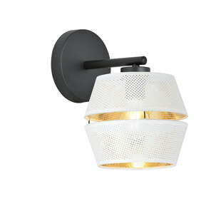 Wandlamp met gaatjes zwart met wit E27 goud binnenin