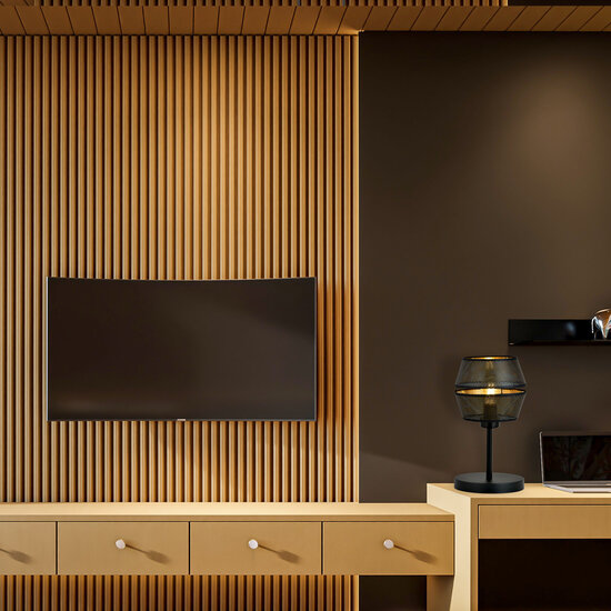 Knappe tafellamp zwart met gouden accent 1x E27