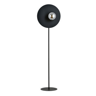 Zwarte vloerlamp afgewerkt met rookglas bol 14 cm E14