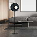 Black standing lamp finished with milk glass ball of 14 cm E14