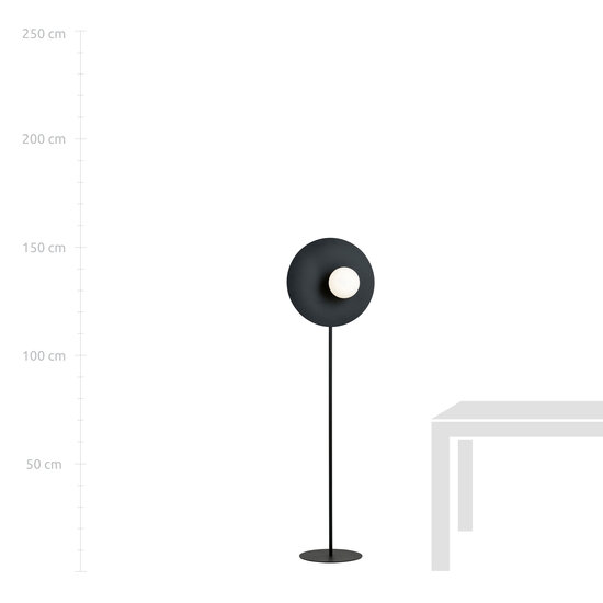 Schwarze Stehlampe mit Milchglaskugel von 14 cm E14