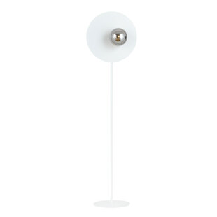 Witte vloerlamp afgewerkt met rookglas bol 14 cm E14