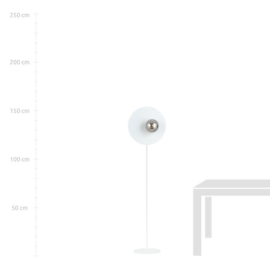 Witte vloerlamp afgewerkt met rookglas bol 14 cm E14