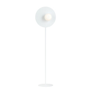 Lampe sur pied blanche finie avec boule en verre laiteux de 14 cm E14