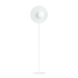 Witte staande lamp afgewerkt met melkglas bol van 14 cm E14