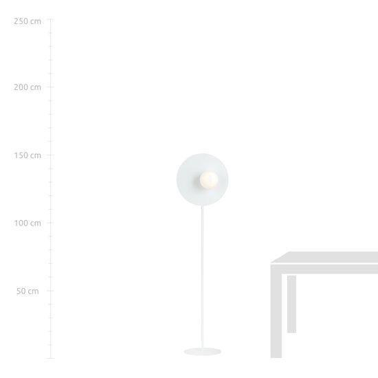 Lampe sur pied blanche finie avec boule en verre laiteux de 14 cm E14