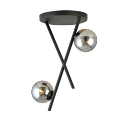 Emibig Zwarte plafonniere met metalen staven en 2 rookglas glazen bollen E14