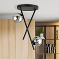 Emibig Emibig Lámpara de techo negra con varillas metálicas y 2 bolas de vidrio ahumado E14 - Ideal para crear una atmósfera elegante