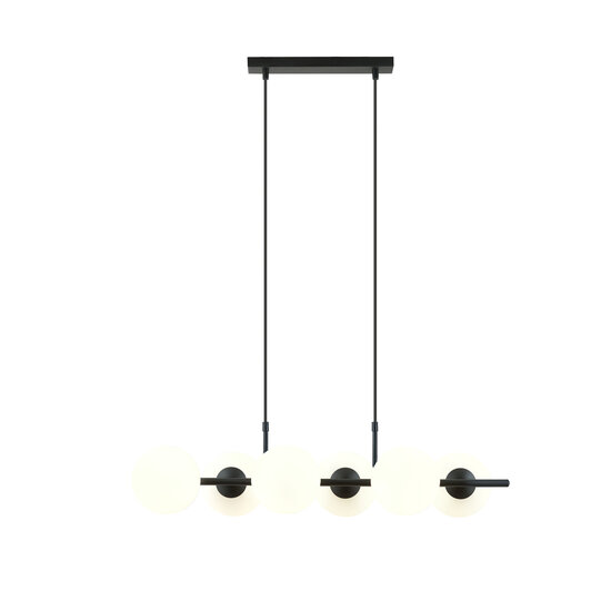 Emibig Emibig 6 lamp hanglamp zwart met mat witte glazen bollen E14 - Perfect voor sfeervolle verlichting